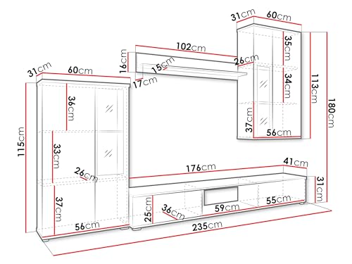 Mirjan24 Wohnwand Salsa, Design Mediawand, Modernes Wohnzimmer Set, Anbauwand, Hängeschrank, Vitrine, TV Lowboard, (Nuss Okapi, ohne Beleuchtung) – Bild 6
