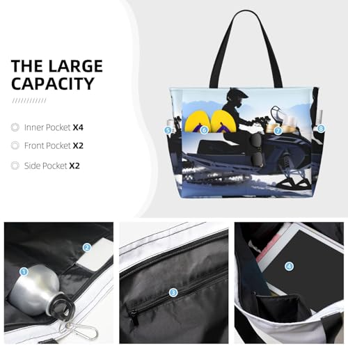 Snowmobile Beach Bags For Women Large Waterproof Sandproof Beach Tote Bag Pool Bag Lightweight Zipper Carry On Bag For Gym Travel Vocation3