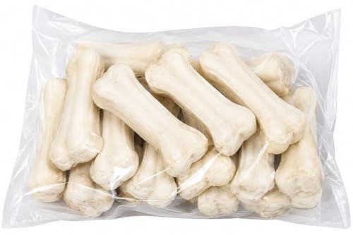Image of Woofy Dog Chew White Bone 4 Inches Rawhide Bone Calcium Treat Chicken Flavour Chew Food (Pack of 10 Pcs)