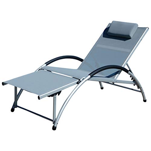 ASS ALEOS. Gartenliege Sonnenliege Fitnessliege Bauchmuskeltrainer stabile Aluminium Konstruktion mit atmungsaktiven Kunststoffgewebe und Kopfpolster, Farbe:Grau