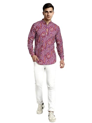 Image of Vardha Men's Cotton Printed Short Kurta with Comfortable Fit and Simple Style and Regular Look | Kurta for Men