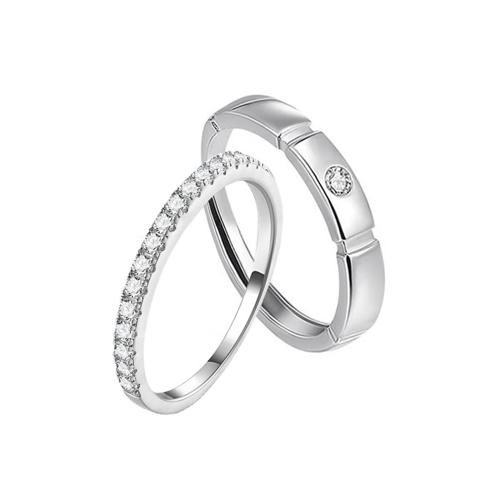 HSAJSRings for Women Couple Adjustable Engagement Ring Wedding Rings Shiny Cubic Zirconia Finger Ring Wedding Rings Hypoallergenic Fashion Jewellery