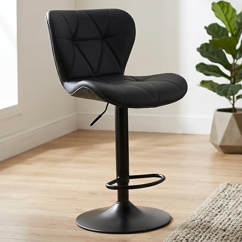 Image of HealSmart Bar Stools Set of 2, Adjustable Faux Leather Swivel Bar Stools, Counter Height Bar Chairs with Back for Kitchen Island, 360 Swivel, 300 lbs Capacity, Black