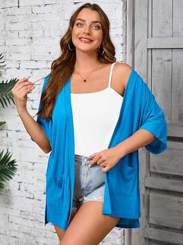Image of AusLook Women's Plus Size Lightweight Open Front Cardigan 3 /4 Sleeve Cover Ups Shrugs Shawls and Wraps Kimono Jacket Coat
