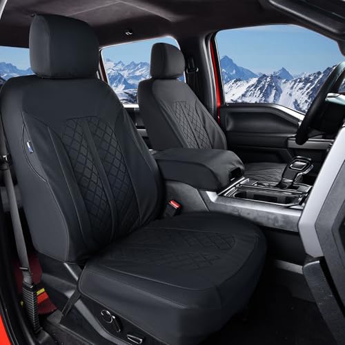Truckiipa Front Seat Covers for Jeep Wrangler Full Coverage Leather Car Seat Cover Fit for 2007-2017 Jeep Wrangler JK 2-Door/4-Door Altitude Sahara Freedom Willys Rubicon Front Pair Black