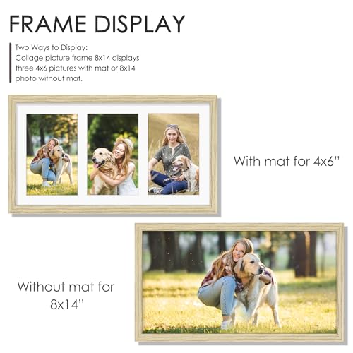 Image of DUENPY 8x14 Collage Picture Frame 4x6 Collage Picture Frame Displays Three 4x6 inch Photos or 8x14 (Without Mat) for Available Horizontal Wall Mounting Display and Vertical Wood Color