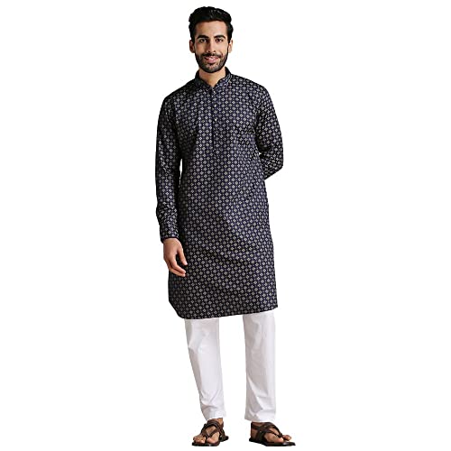 Buy Manyavar Men's Kurta, Full Sleeves Mandarin Collar Ethnic Knee