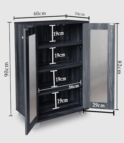 Image of LERIMO 2-Door Engineered Wood Shoe Rack, 4-Tier Wooden Shoe Rack for Entryway, Shoe Storage Cabinet with Doors Adjustable Shelves, Wooden Shoes Rack Organizer (Dark Grey, 2 Door)