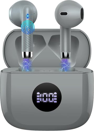 Image of Jxrev Wireless Earbuds, Bluetooth 5.4 Earbuds Stereo Bass, Bluetooth Headphones in Ear Noise Cancelling Mic, Sports Earphones IP7 Waterproof USB C, 40H Playtime Mini Charging Case Ear Buds Gray