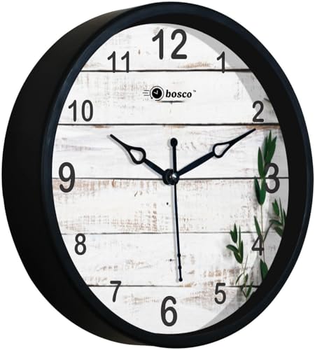 Image of Bosco Modern Non Ticking Silent,Rustic White Wooden Face with Black Frame, 20 CM Table Cum Round Wall Clock for Home, Living Room, Bed Room, Office and Kitchen- BWC-1204