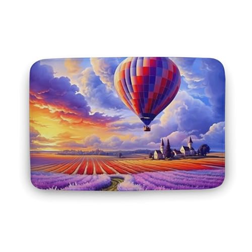 Hot Air Balloons Over Lavender Flowers Coral Velvet Rugs Non-Slip Bathroom Rugs Soft Kitchen Rug Floor Carpet for Home Decor 15.7