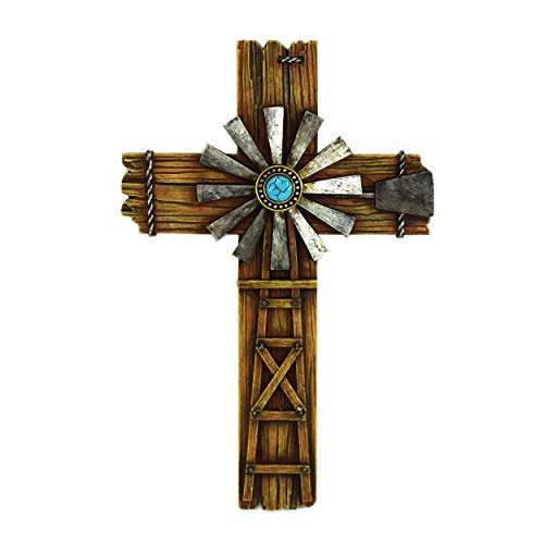 Rivers Edge Products 13.5 Inches Tall Rustic Decorative Western Cross, Resin Wall Cross, Rustic Home Decor, Religious Room Decor, Christian Home Decor, Star