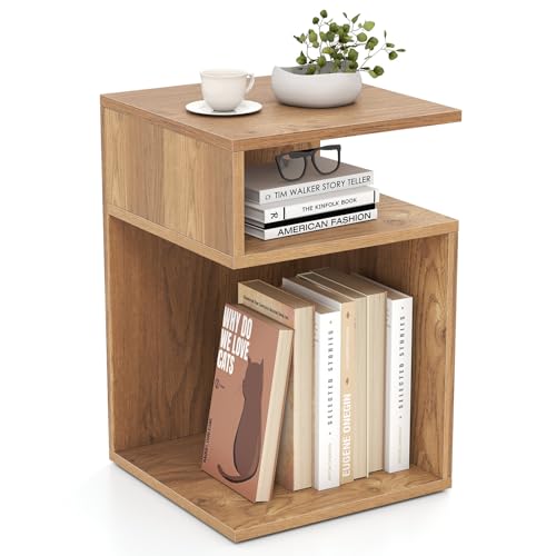 COSTWAY Beistelltisch Holz, 3 Ebenen Sofatisch, Nachttisch, modern, für Wohnzimmer und Schlafzimmer, 33 x 33 x 50 cm (Natur)