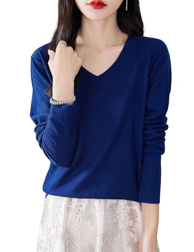 Women's 100% Merino Wool Base Layer Shirt Tops V Neck Long Sleeve Travel Hiking Tee T Shirt Pullover Sweater