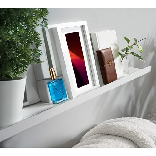 Image of 24 Inch Set 2 White Wall Shelf - Metal Floating Shelf for Wall, Wall Mounted Shelves, Modern Wall Shelf for Bedroom & Living Room Storage, Minimalist Wall Mount Shelf (60.96 CM Long X 24 CM deep)