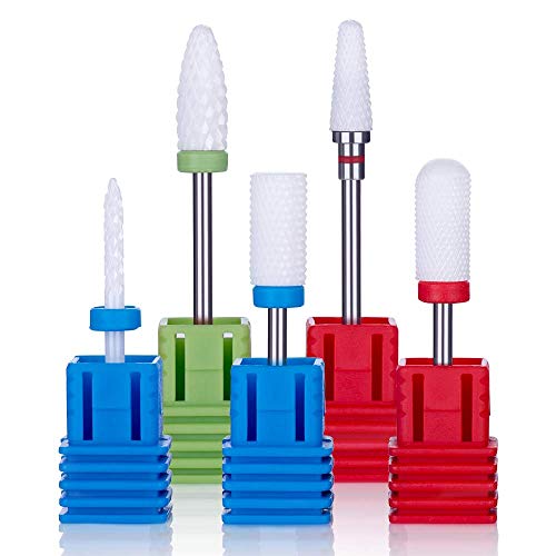 MelodySusie 5x Keramik Nagelfräser Bits Set Nagelfräser Aufsatz Set Premium Keramik Bits Set Professioneller Schleifkörper Schleifkopf für Maniküre Pediküre Nagelpflege