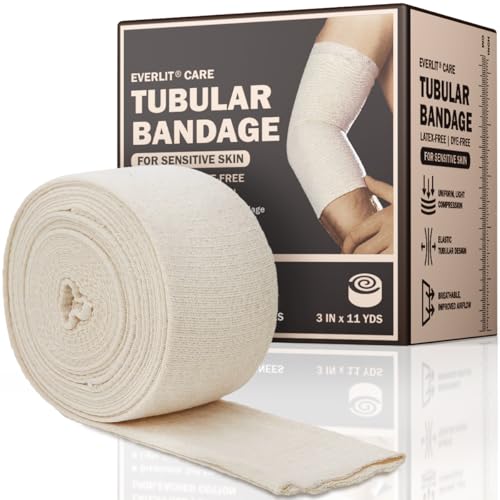 EVERLIT 560D Cotton Blend Elasticated Tubular Support Bandage | Latex-Free Extra-Thick Breathable Stockinette for Arm Knees Legs | Moderate to High Compression for Sensitive Skin (D | 3 x 11 yd)
