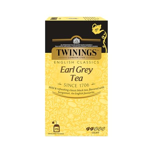 Image of Twinings Earl Grey Tea,25 Teabags,Premium Black Tea,English Classic Range,Light Strength,Mild&Refreshing Flavour,Pack Of 25, 50 Grams