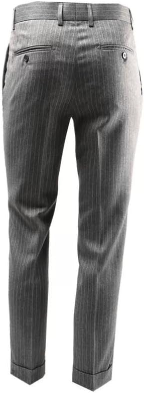 Men's Slim Grey Striped Dress Pants Stretch Casual Business Flat-Front Chino Suit Trousers
