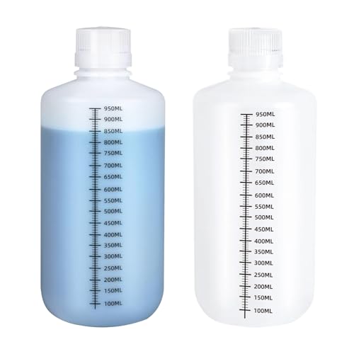 Chingcoo Flacons à essai en polyéthylène haute densité - 1000 ml - Bouteilles de stockage de liquide de qualité laboratoire - 2 bouteilles en plastique à...