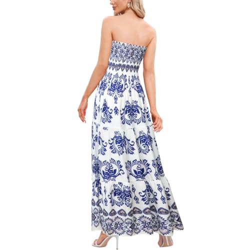 Image of Women's Summer Strapless Tube Top Maxi Dresses Off Shoulder Boho Beach Long Dress