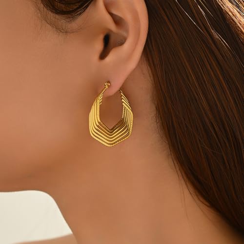 Gold Hoop Earrings for Women 18K Gold Plated Thick Hoop Earrings Trendy Chunky Earring Dainty Hypoallergenic Dangle Earring3