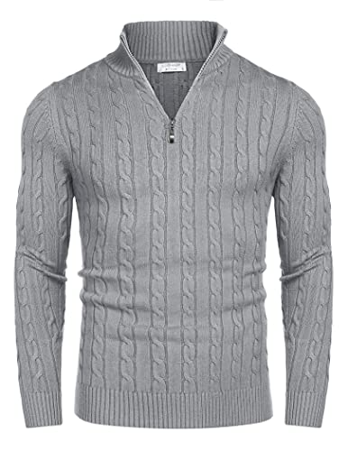 Coofandy Mens Zip Up Sweaters Slim Fit Knitted Turtleneck Pullover Mock Neck Polo Sweater For Men #TOP1