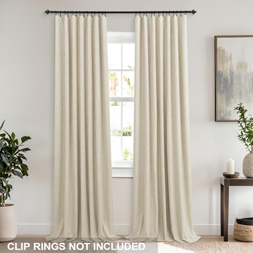 Image of Beige Linen Blackout Curtains Drapes for Living Room, Light Tan Thermal Insulated Lined Pleated Black Out Window Curtain Panels for Bedroom, 52w x 84 Inches Long, Cortinas Para Sala, Warm Sand