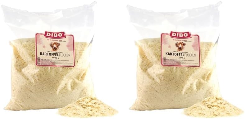 Kartoffelflocken, 1kg-Beutel, Nahrungsergänzung als gesunde, natürliche Ernährung für Hunde von DIBO, Hundefutter, Barf, B.A.R.F. (Packung mit 2)