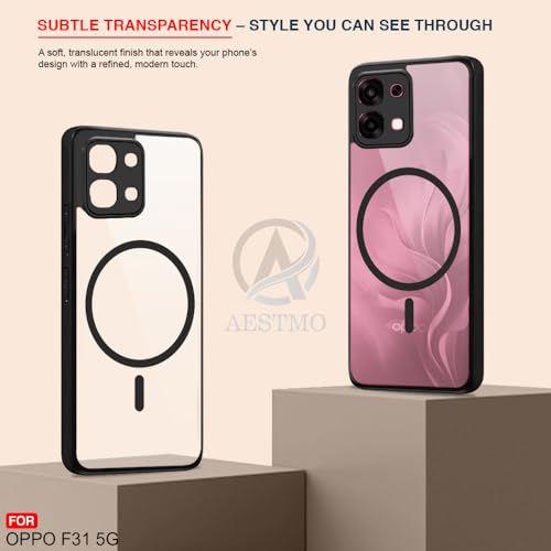 Image of AESTMO Oppo F31 / F33 5G Back Cover | 360 Protection | Crystal Clear Hard Back Transparent | Compatible with MagSafe Accessories (PC+TPU, Black Bumper)