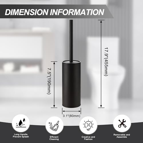 Image of BGL Black Toilet Bowl Brush and Holder Matte Black Toilet Brush and Holder Set reestanding Bowl Brush for Bathroom