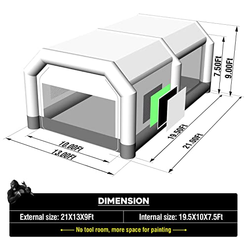 Gorillaspro Portable Inflatable Paint Booth 21X13X9Ft,Inflatable Spray Booth With 1100W Blower,Upgrade Air Filter System Environment Friendly,More Durable Portable Spray Painting Tent #TOP5