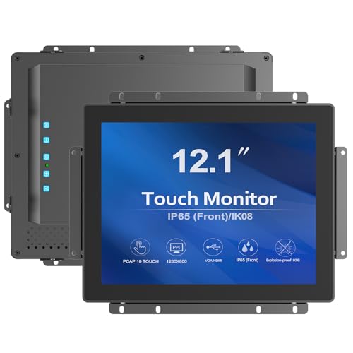 Image of GreenTouch 12.1 Inch 1000 Nits High Brightness Display Capacitive Touchscreen Open Frame LCD Touch Screen Monitor - Front IP65 and IK08-1024 x 768 - Black