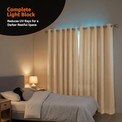 Image of Amazon Basics - Room Darkening Blackout Door Curtains, 100% Room Darkening | 9 Feet |Set of 2| Embossed | Self Deisgn |for Living Room and Bedroom | 115cmx 274cm, Color- Cream