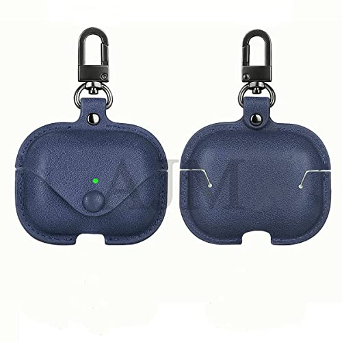 Image of AJM 360 Protection Shockproof Design Leather Case Compatible with Realme Buds T300 (Navy Blue)