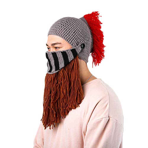 Sombreros Hombres Mujer Invierno Gracioso Creativo Romano Caballero Sombrero Hecho a Mano De Punto Grande Barba Peluca Casco Fornido Gorros Cos Play Decoracion de Fiesta Mascara Facial (Marrón)