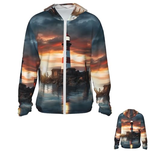 Seaside Lighthouse Sun Protection Hoodie Jacket UPF 50+ Full Zip Long Sleeve Sun Shirts with Pockets Rash Guard - Main Image