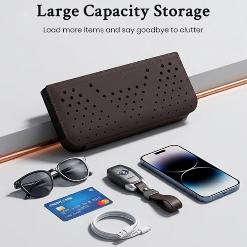 Image of STHIRA Car Storage Pouch Dashboard PU Breathable Utility Peel-and-Stick Bag Phone Keys Cards Sunglasses 24x10cm Brown Car Interior Accessories