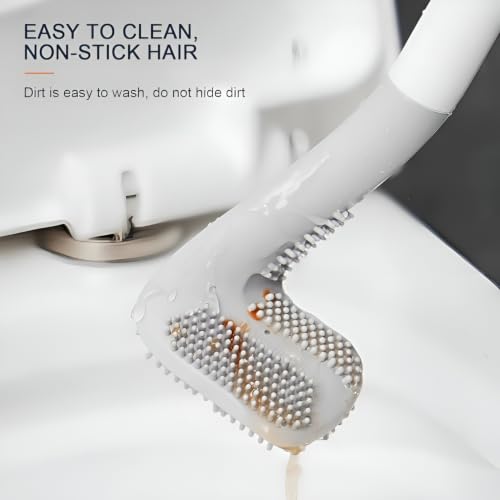 Image of Silicone Toilet Cleaning Brush with Long Handle and Wall Mount Hook, Flexible Toilet Bowl Scrubber for Bathroom Cleaning, Quick Dry Design for Tiles, Corners and Hard-to-Reach Areas, Black, 2pc