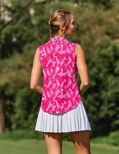 Image of PINSPARK Women Golf Shirts Sleeveless UPF 50+ Tennis Polo V-Neck Quick Dry Athletic T Shirt 1 /4 Zip Collar Workout Tank Top