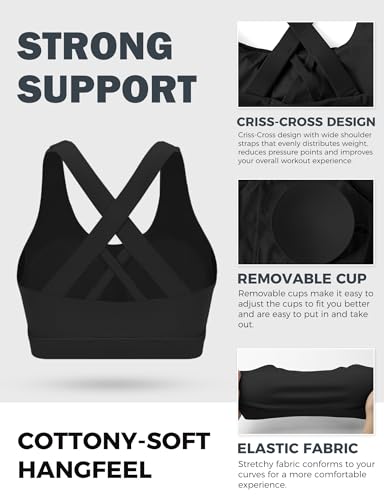 Sports Bras for Women, Criss Cross Back Medium Support Bras for Large Bust, Strappy Yoga Workout Bra with Pads4