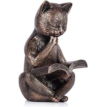 6.4 Inch Resin Reading Cat Figurine - Cute Animal Sculpture for Desk, Office, Bookshelf or Table Decor - Meditation Statue, Bronze Cat Lover Gift, Relaxing Book Theme Accent, Decorative Pet Ornament