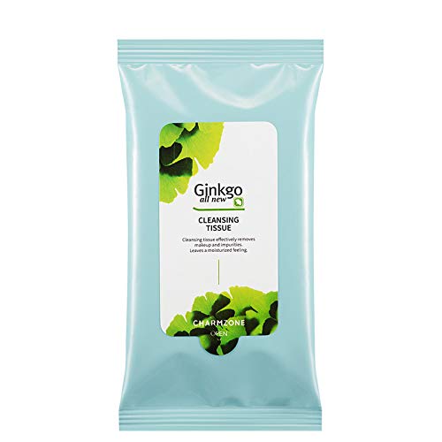CHARMZONE Gingko All New Cleansing Water Essence Tissue Makeup Remover Wipe Moisturizing Facial Towelette Daily Use (Pack of 10)
