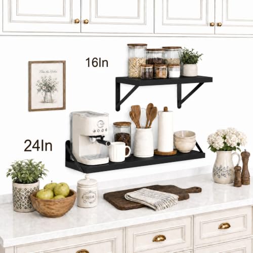 SAUMONIER Floating Shelves Bookshelf for Bedroom Bathroom Living Room Wood Wall Mounted Wide Deep Storage, Black Painted 24 Inch Shelves Set of 2 by SAUMONIERES - Image 7