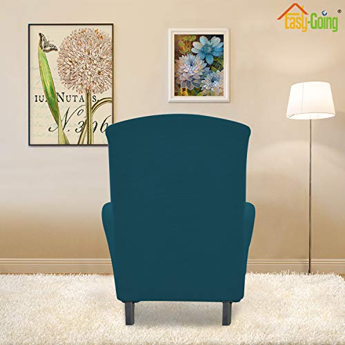 Image of Easy-Going Stretch Wingback Chair Sofa Slipcover Peacock Blue | 1-Piece Sofa Cover Furniture Protector Couch Soft with Bottom, Spandex Jacquard