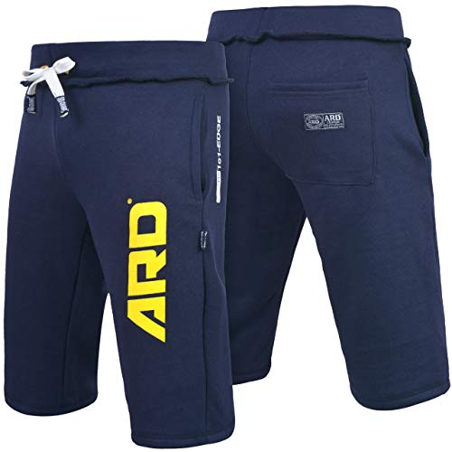 4Fit Mens Cotton Fleece Shorts Jogging Casual Home Wear MMA Boxing Martial Art Jogger (Navy Blue, Large)