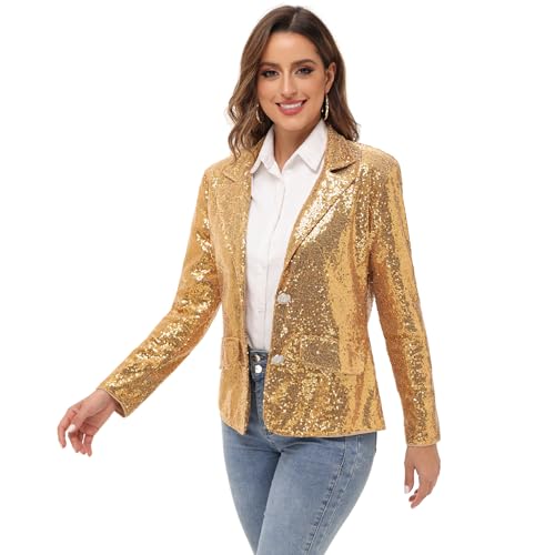 Anna-Kaci Women's Evening Sparkle Sequins Open Front Long Sleeve Blazer Jacket2