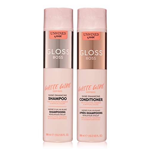 Unwined By HASK Beauty GLOSS BOSS WHITE WINE Shampoo and Conditioner To Smooth And Shine All Hair Types To Protect And Restore Hair Strands And Tame Frizz - White Wine Shampoo + Conditioner
