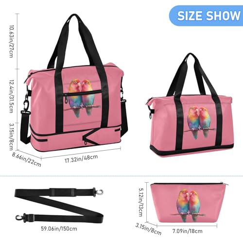 Birds Pink Travel Duffel Bag for Women Men Gym Bag with Shoe Compartment Wet Pocket Carry On Weekender Overnight Bags for Travel Weekend Getaway3
