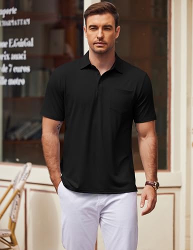 COOFANDY Mens Polo Shirts Short Sleeve Casual Golf Shirt Basic Solid Color Collared T-Shirt Stylish Summer Polo T Shirt3